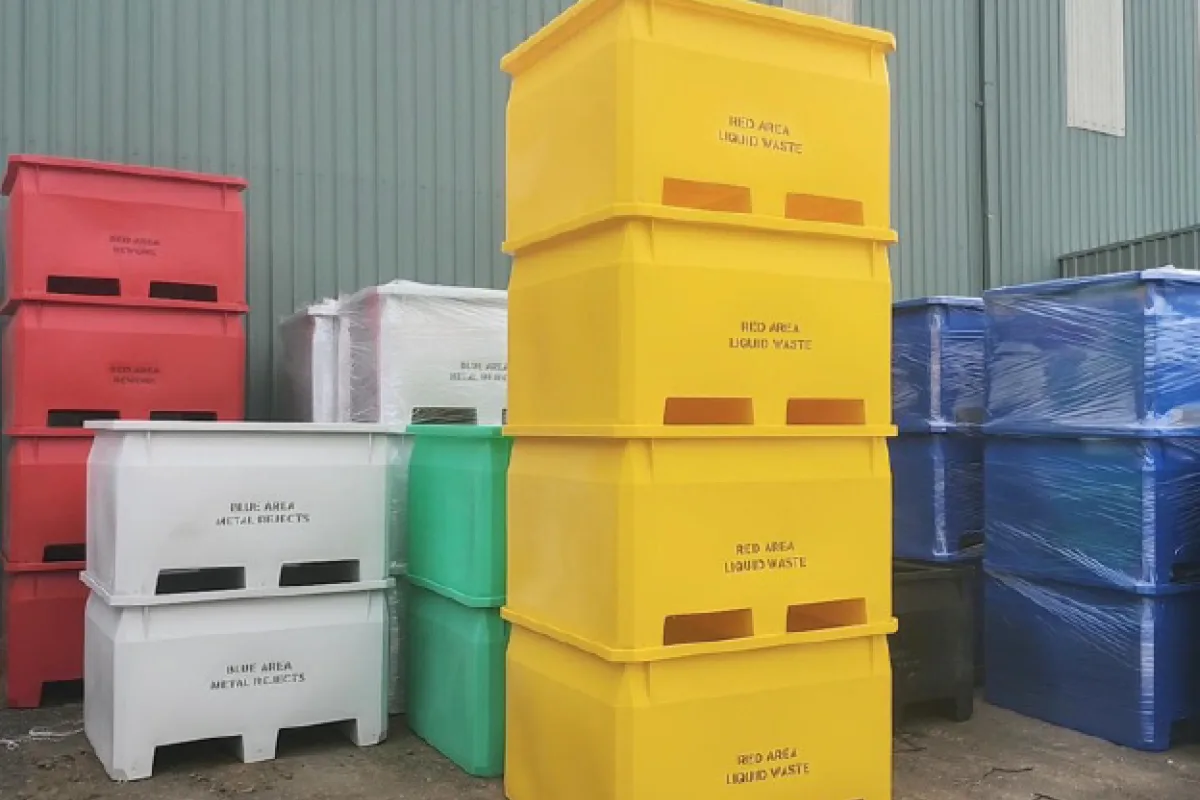 Colourful stacked bins